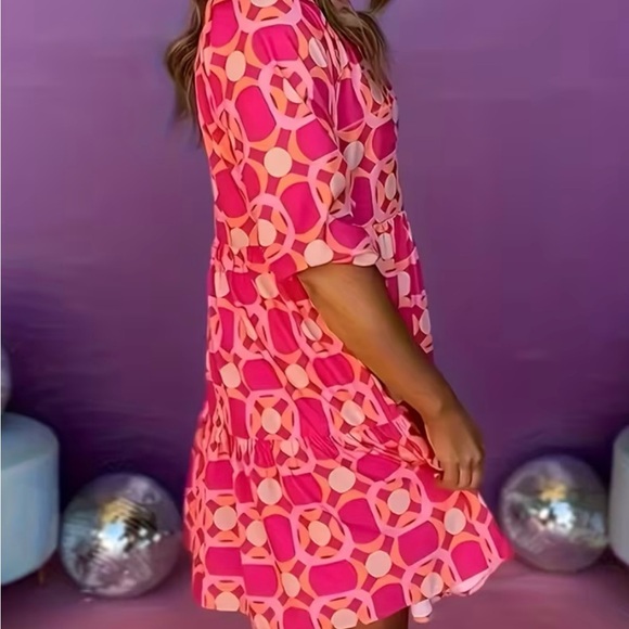 Pink Geometric Pattern Dress - Picture 4 of 4